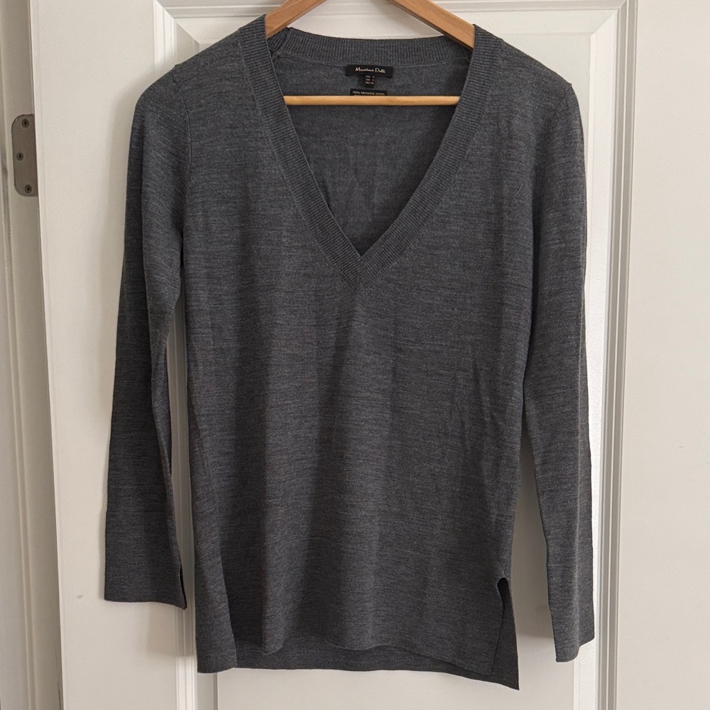 Massimo Dutti Gray V-Neck Sweater